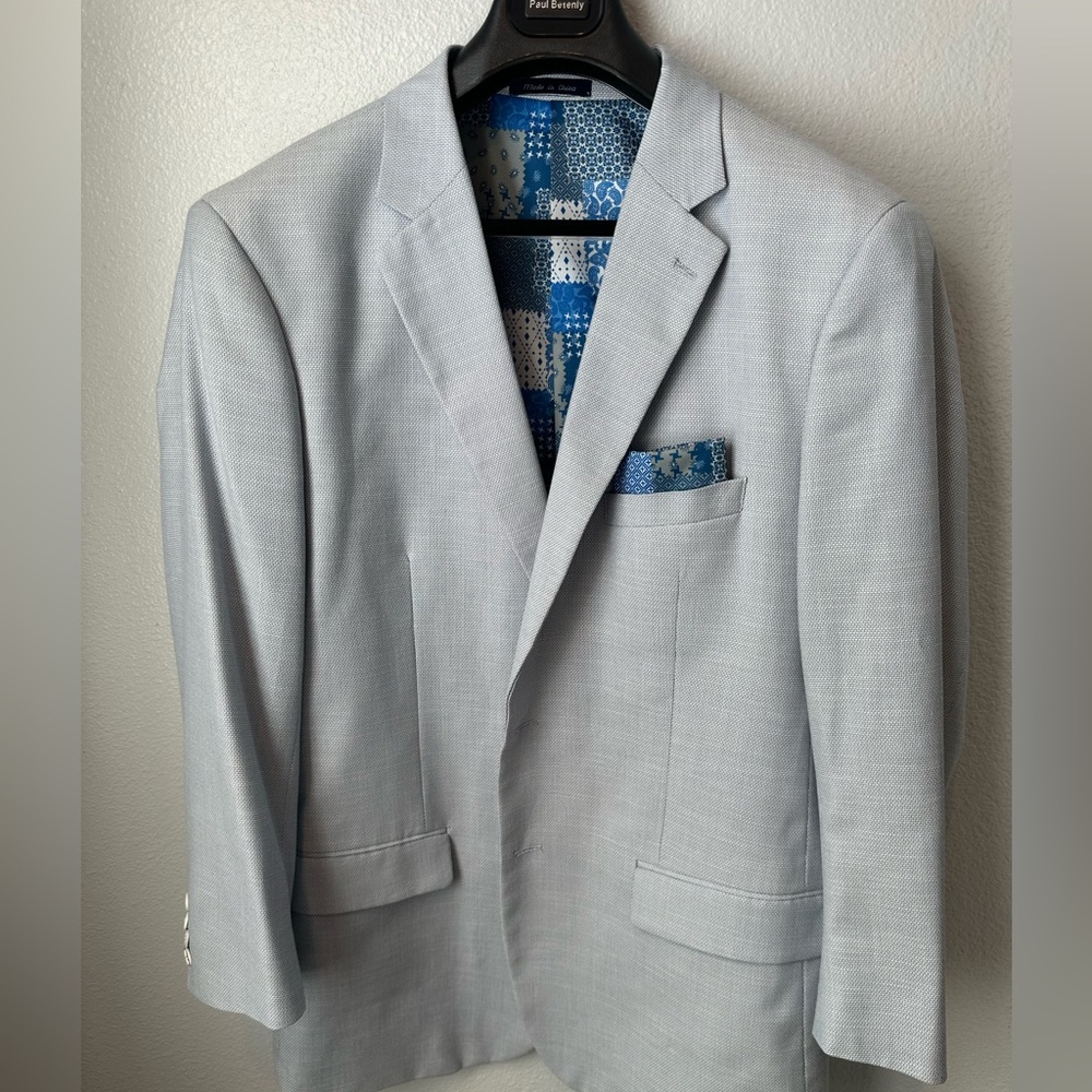 Alan Flusser XL Light Blue Blazer Textured Sport Coat Patchwork Lining - Picture 2 of 6
